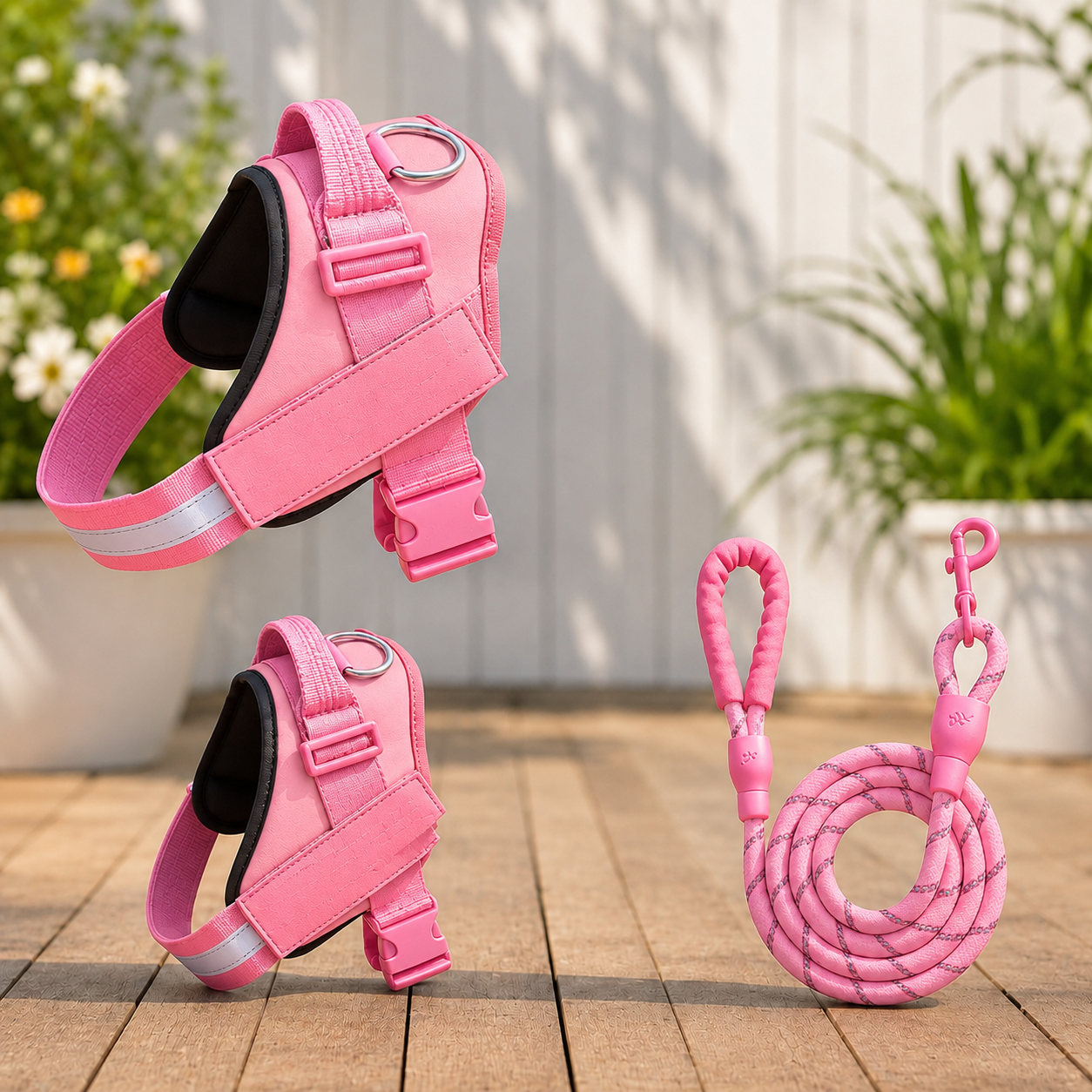 Close view of pink dog harness vest for walking